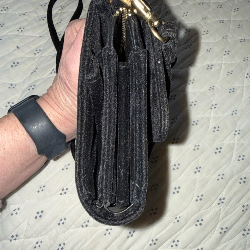 Scout Black Velvet Decker Crossbody Clutch Gold Hardware Detachable Strap - Picture 7 of 7